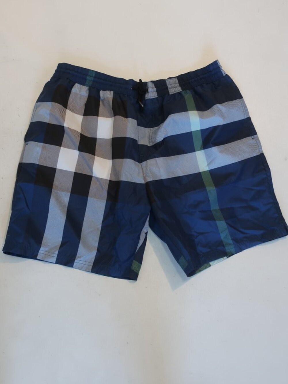 Mens Burberry Navy White (Item-70) Brit Gowers Check Brief Lined Swim Trunks XL